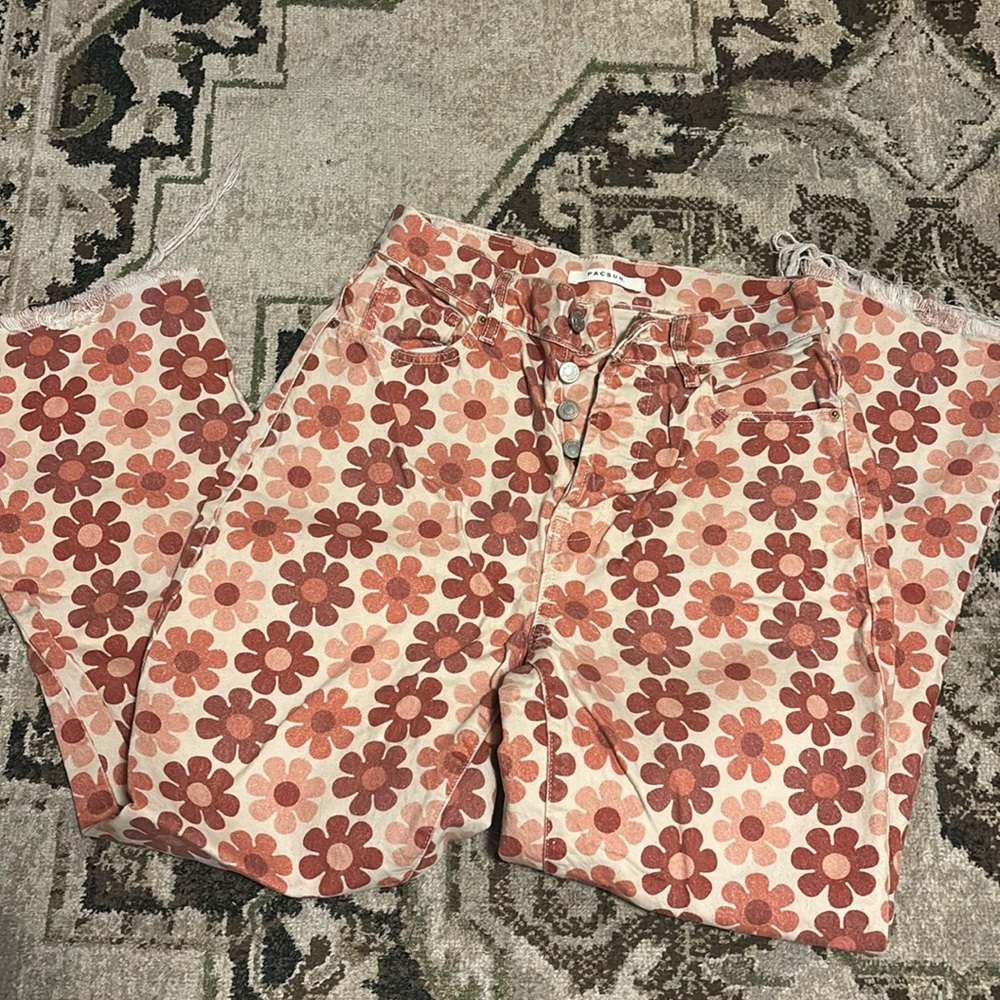 PacSun Floral Straight Leg Jeans - Red and Pink